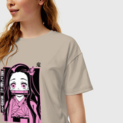 Футболка оверсайз женская Клинок рассекающий демонов - Незуко, цвет: миндальный — фото 2