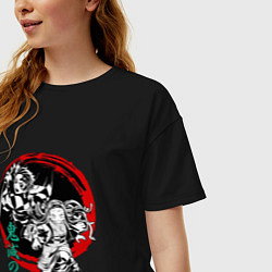 Футболка оверсайз женская Клинок рассекающий демонов Незуко и Тандзиро круг, цвет: черный — фото 2