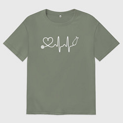 Футболка оверсайз женская Сердцебиение лайнарт, цвет: авокадо