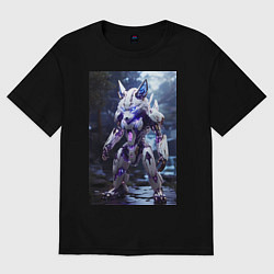 Футболка оверсайз женская Киборг лиса с неоновой подсветкой, цвет: черный