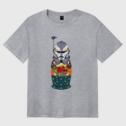 Футболка оверсайз женская Матрешка шлем штурмовика, цвет: меланж