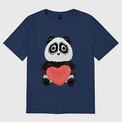 Женская футболка оверсайз Плюшевый панда с красным сердцем