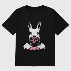 Футболка оверсайз женская Череп - кролик, цвет: черный
