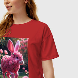 Футболка оверсайз женская Кролик из роз, цвет: красный — фото 2