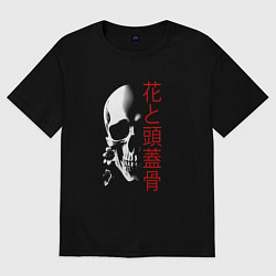 Женская футболка оверсайз Череп в тени с цветами