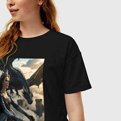 Футболка оверсайз женская Королева летит на драконе, цвет: черный — фото 2