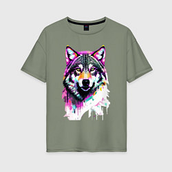 Женская футболка оверсайз Волчья морда - нейроарт
