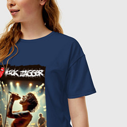 Футболка оверсайз женская Мик Джагер - Роллинг Стоунз, цвет: тёмно-синий — фото 2