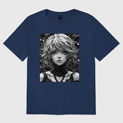 Женская футболка оверсайз Аниме портрет девушки в черно-белом цвете
