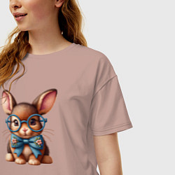 Футболка оверсайз женская Кролик мальчик в очках, цвет: пыльно-розовый — фото 2