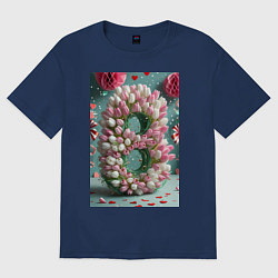 Футболка оверсайз женская Тюльпаны к 8 марта, цвет: тёмно-синий