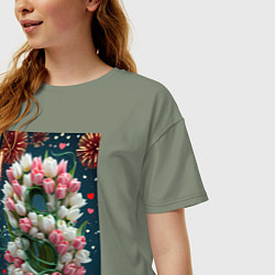 Футболка оверсайз женская Тюльпаны к празднику 8 марта, цвет: авокадо — фото 2