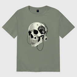 Женская футболка оверсайз Кибернетический череп с проводами