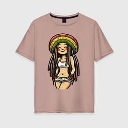 Футболка оверсайз женская Smile jamaica girl, цвет: пыльно-розовый