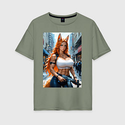 Футболка оверсайз женская Рыжая лиса-полицейский, цвет: авокадо