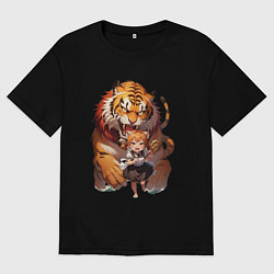 Женская футболка оверсайз Дева в тени тигра