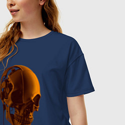 Футболка оверсайз женская Оранжевый череп в тенях, цвет: тёмно-синий — фото 2