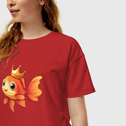 Футболка оверсайз женская Мультяшная золотая рыбка в короне, цвет: красный — фото 2
