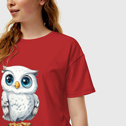 Футболка оверсайз женская Белая сова с голубыми глазами, цвет: красный — фото 2