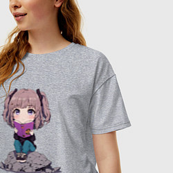 Футболка оверсайз женская Аниме тиби и книга, цвет: меланж — фото 2