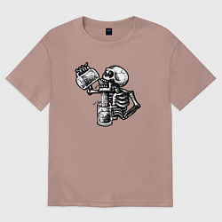 Футболка оверсайз женская Пивной скелетик, цвет: пыльно-розовый