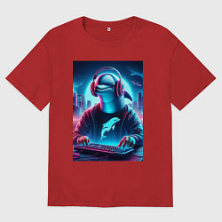Футболка оверсайз женская Dolphin is esports player - ai art fantasy, цвет: красный