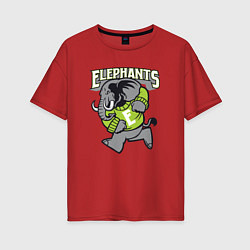 Футболка оверсайз женская Elephants run, цвет: красный
