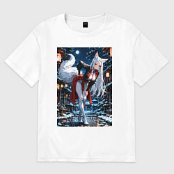 Футболка оверсайз женская Белоснежная лиса лунной ночью, цвет: белый