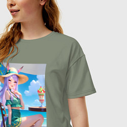 Футболка оверсайз женская Девушка-пони кушает мороженое, цвет: авокадо — фото 2