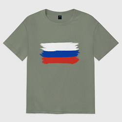 Футболка оверсайз женская Флаг россии нарисованный, цвет: авокадо