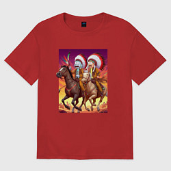 Женская футболка оверсайз Индейцы Рик и Морти скачут на лошадях