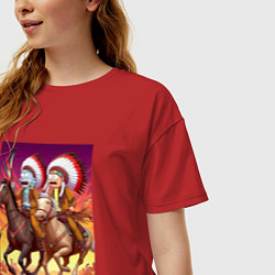 Футболка оверсайз женская Индейцы Рик и Морти скачут на лошадях, цвет: красный — фото 2