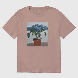 Женская футболка оверсайз Спящий воробушек на гортензии