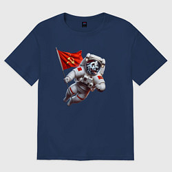 Женская футболка оверсайз Далматинец космонавт с красным флагом СССР