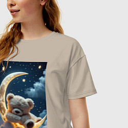 Футболка оверсайз женская Плюшевый мишка сидит на Луне, цвет: миндальный — фото 2