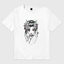 Футболка оверсайз женская Японская девушка с красными глазами, цвет: белый