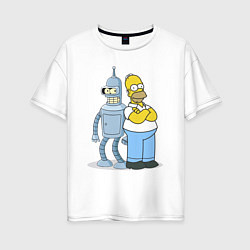 Женская футболка оверсайз Гомер и Бендер