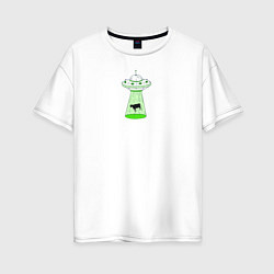 Футболка оверсайз женская To the Moon - корова и НЛО, цвет: белый