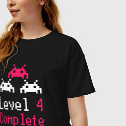 Футболка оверсайз женская Уровень 4 пройден, цвет: черный — фото 2