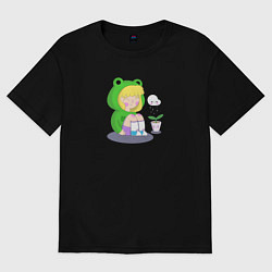 Футболка оверсайз женская Девочка - лягушка, цвет: черный
