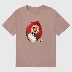 Футболка оверсайз женская Летящий кот на фонарике, цвет: пыльно-розовый