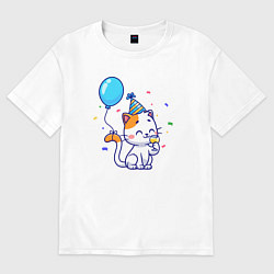 Футболка оверсайз женская Праздничный котик, цвет: белый