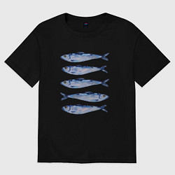 Футболка оверсайз женская Рыбки акварелью, цвет: черный