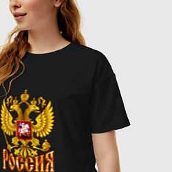 Футболка оверсайз женская Герб России и огненная надпись, цвет: черный — фото 2