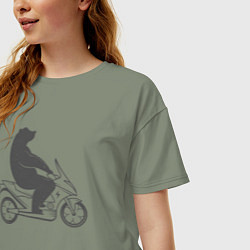 Футболка оверсайз женская Мишка на мотоцикле, цвет: авокадо — фото 2