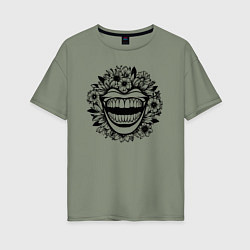 Женская футболка оверсайз Злая улыбка в цветах