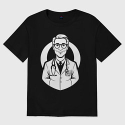 Женская футболка оверсайз Врач с улыбкой и стетоскопом