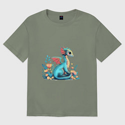 Футболка оверсайз женская Бирюзовый дракон, цвет: авокадо