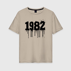Футболка оверсайз женская Черная растекшаяся краска 1982, цвет: миндальный