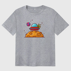 Футболка оверсайз женская Инопланетянин на луне, цвет: меланж